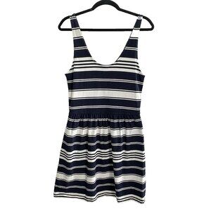 J CREW Women Sleeveless Summer Mini Dress Sz M White Blue Stripe Nautical 46-30